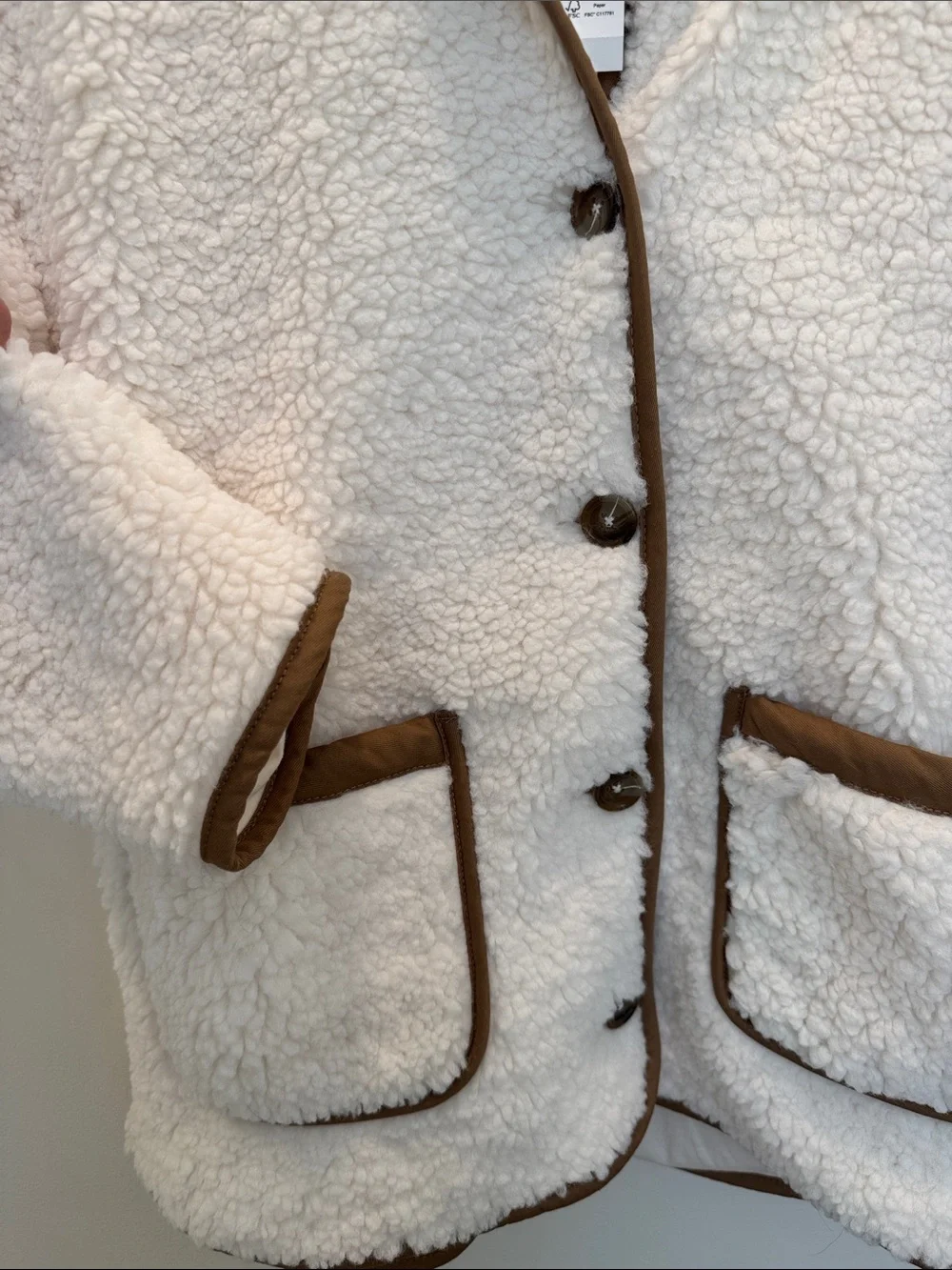J. Crew Cream Sherpa Jacket with Brown Trim